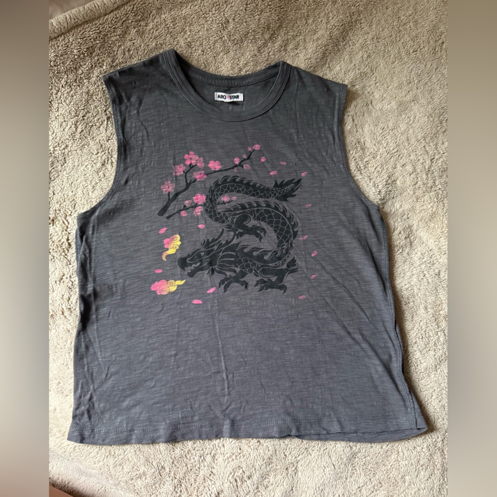 Gray Dragon & Cherry Blossom Graphic Tank